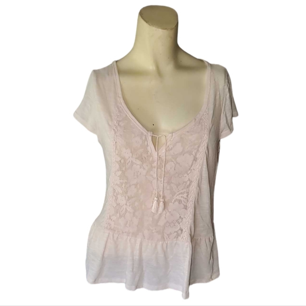 AEROPOSTALE Pink Ivory Lace Peasant Cropped Cami Top Sleeveless Medium
